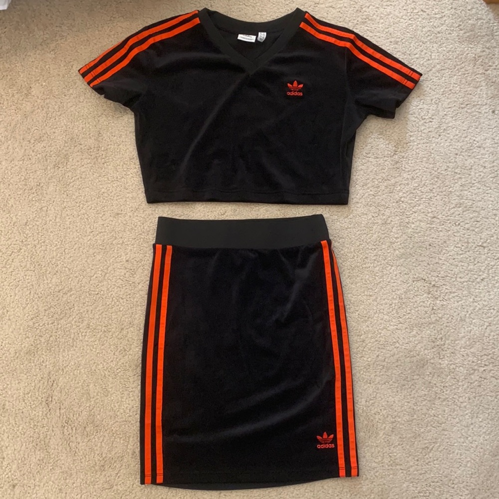 Two piece black and red Adidas set